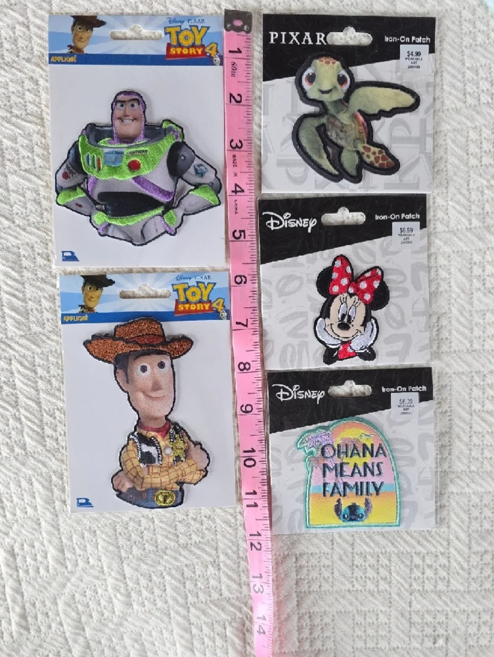Toy Story & Disney Iron-On Patch Set Of Five Buzz-Woody-Minnie-Turtle 'Ohana' - Picture 5 of 6